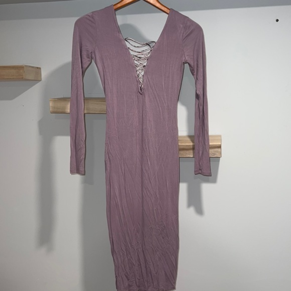 Forever 21 purple long sleeve bodycon dress cut outsโ